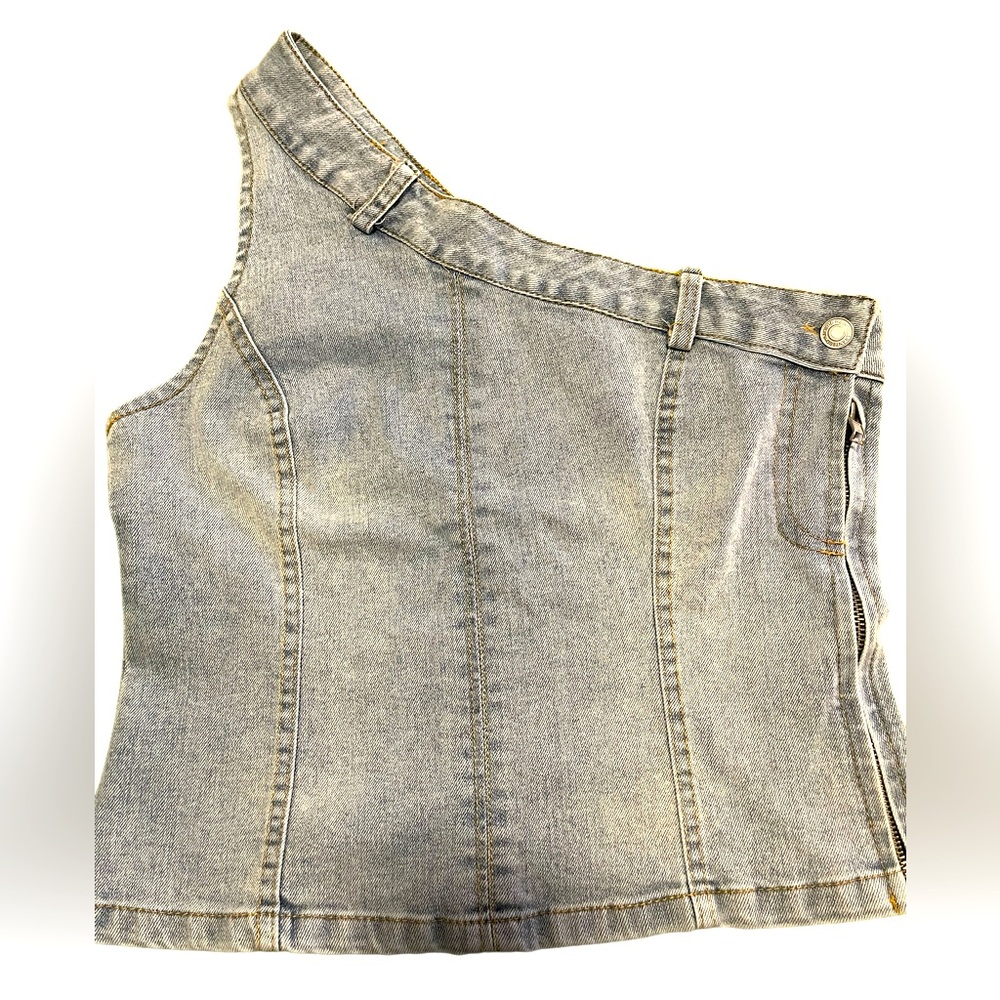Micas Asymmetrical One Shoulder Denim Top
